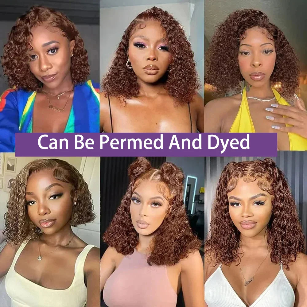 13x4 Deep Curly Chocolate Brown Lace Front Human Hair Wigs Remy Transparent 13x4 Deep Wave Lace Frontal Wig For Black Women