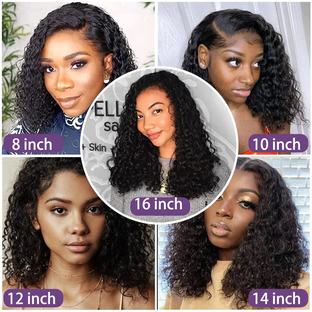 Water Wave 13x4 Bob Wigs Curly Deep Wig 100% Human Hair Wig 4x4 Lace Frontal Wigs For Women Pre Plucked 12 14 16 Inch Human Hair