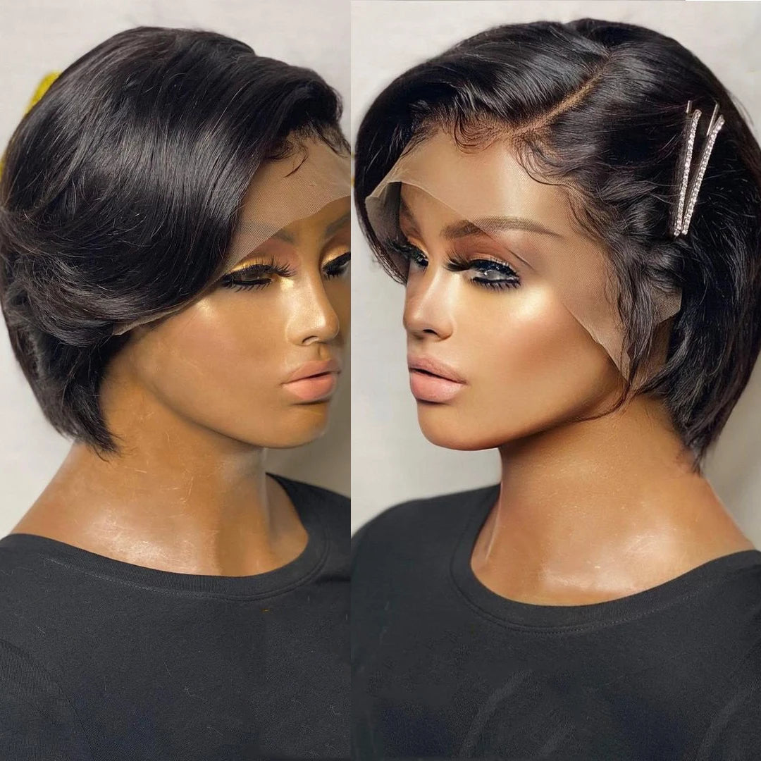 Straight Pixie Cut Wig Human Hair Wigs 13x4 Transparent Lace Short Bob Wig T Part Lace Wig Brazilian Human Hair For Women