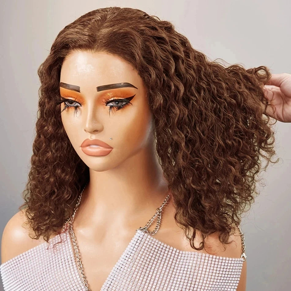 13x4 Deep Curly Chocolate Brown Lace Front Human Hair Wigs Remy Transparent 13x4 Deep Wave Lace Frontal Wig For Black Women