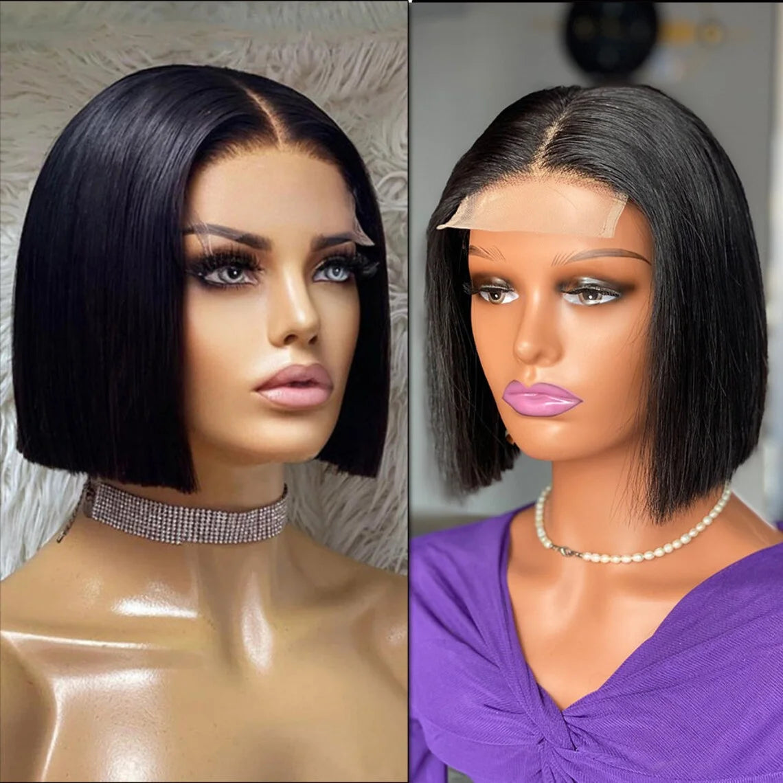 Bone Straight Bob Human Hair Wig Front Lace Realistic Wig