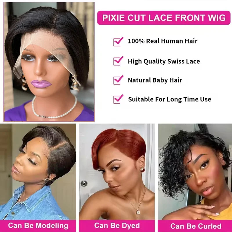 Pixie Cut Wig 13x4 Lace Front Wig Bob Wig Human Hair Short Lace Front Wigs for Women Pre Plucked With Baby Hair Natural Black