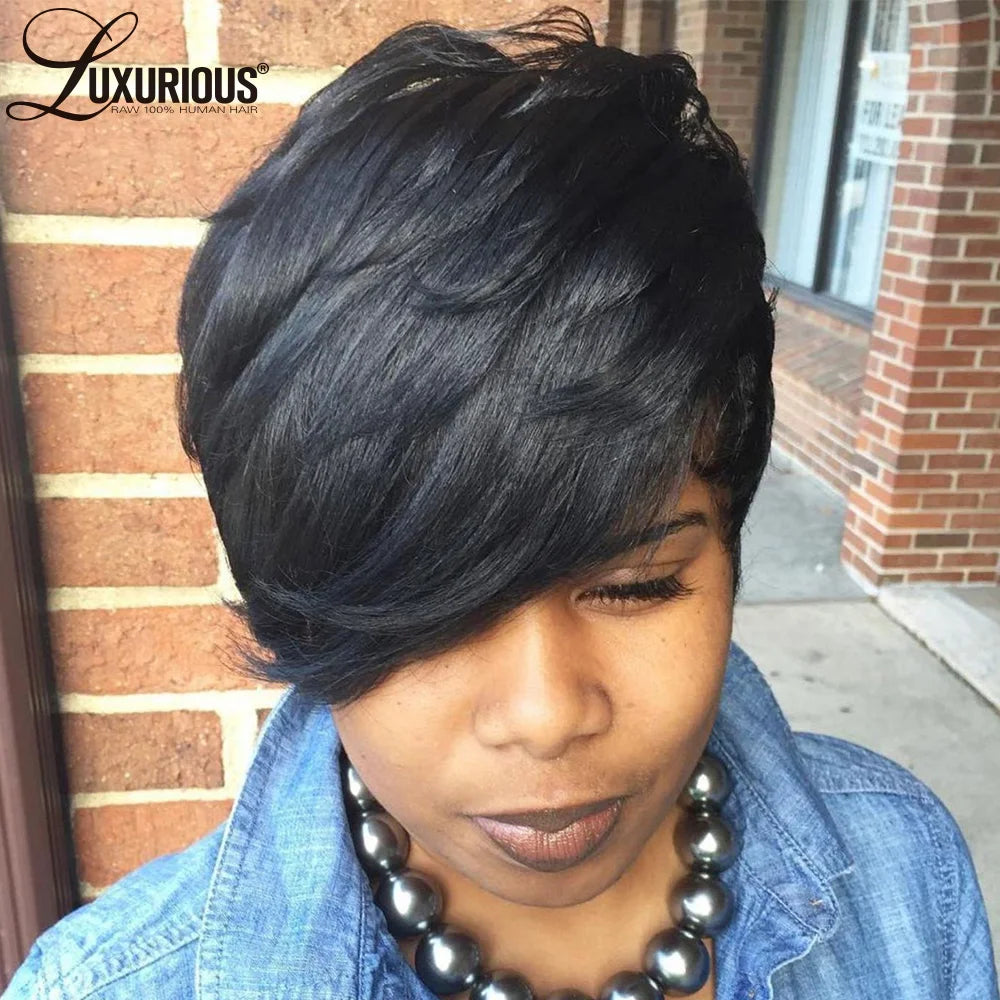 Straight Glueless Short Pixie Cut Wig For Women Wear And Go Pre Plucked Wigs Brazilian Virgin Remy Human Hair Machine Made Wig