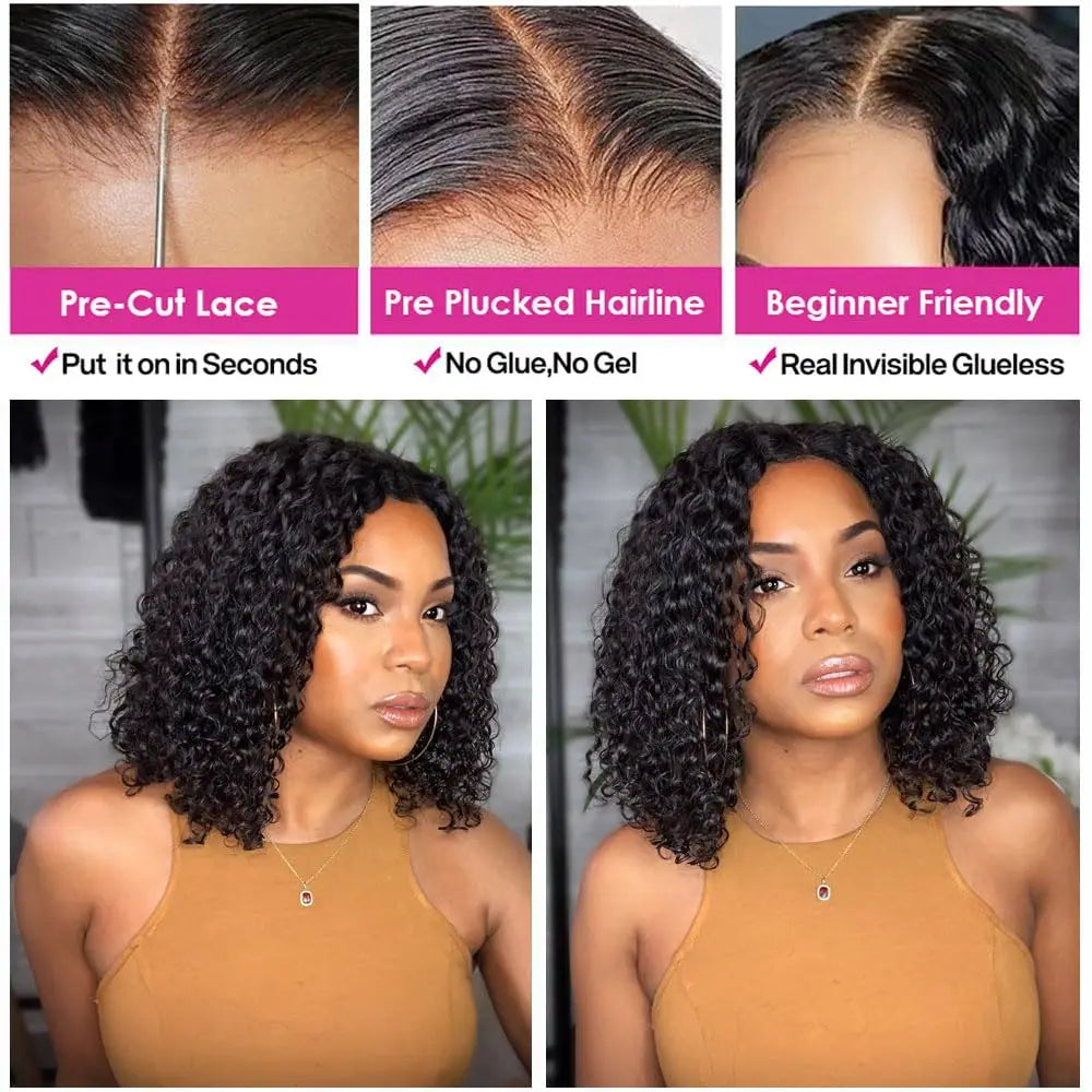 Deep Wave Short Bob Lace Front Wigs Human Hair Pre Plucked 13x4 Lace Front Wigs 200 Density Deep Curly Wave 4x4 Lace Closure Wig