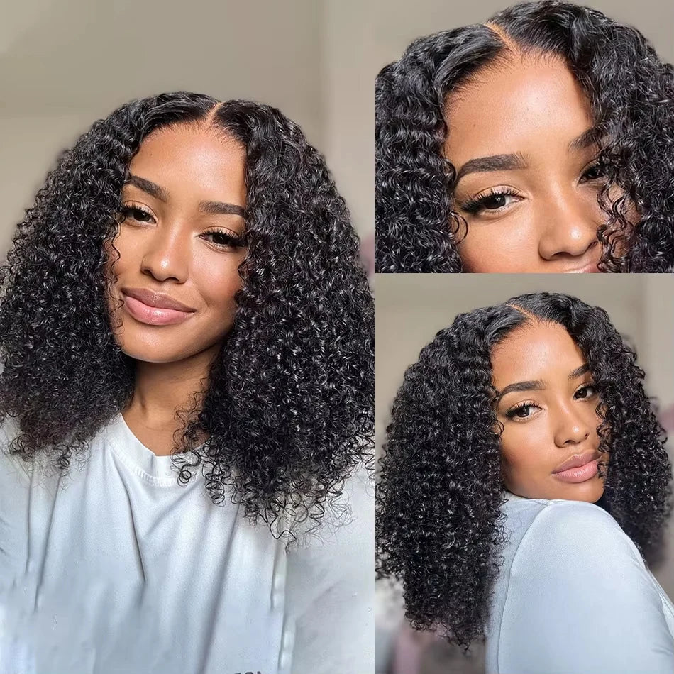 250% Density HD 13x4 Lace Jerry Curly Bob Wig 4x4 Lace Closure Loose Deep Wave Lace Front Human Hair Wig 100% Remy Human Hair