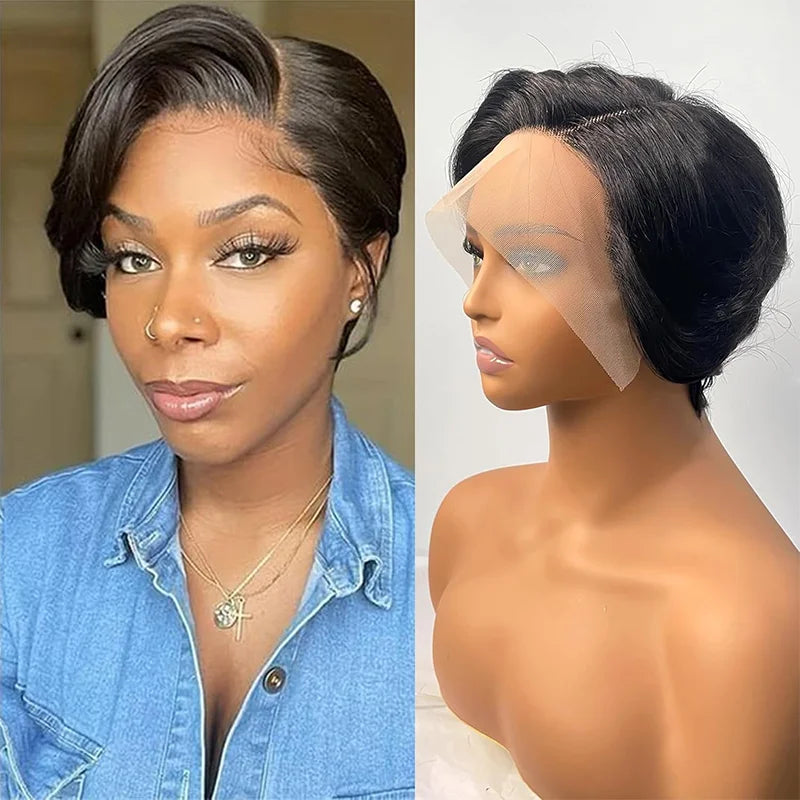 Pixie Cut Wig Human Hair Short Wigs for Black Women Straight 13x4 Lace Front Wigs Human Hair Pre Plucked Pixie Cut Wig Natural