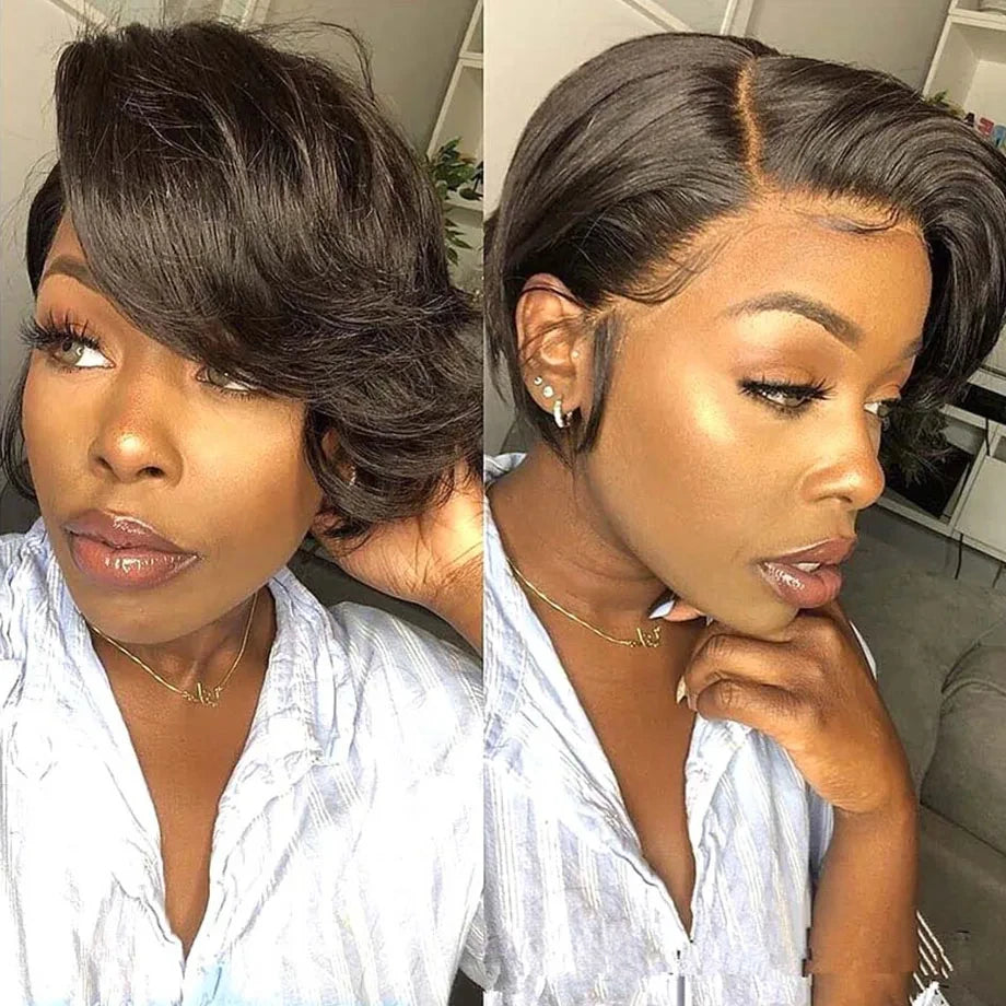 Pixie Cut Wig 13x4 Lace Front Wig Bob Wig Human Hair Short Lace Front Wigs for Women Pre Plucked With Baby Hair Natural Black