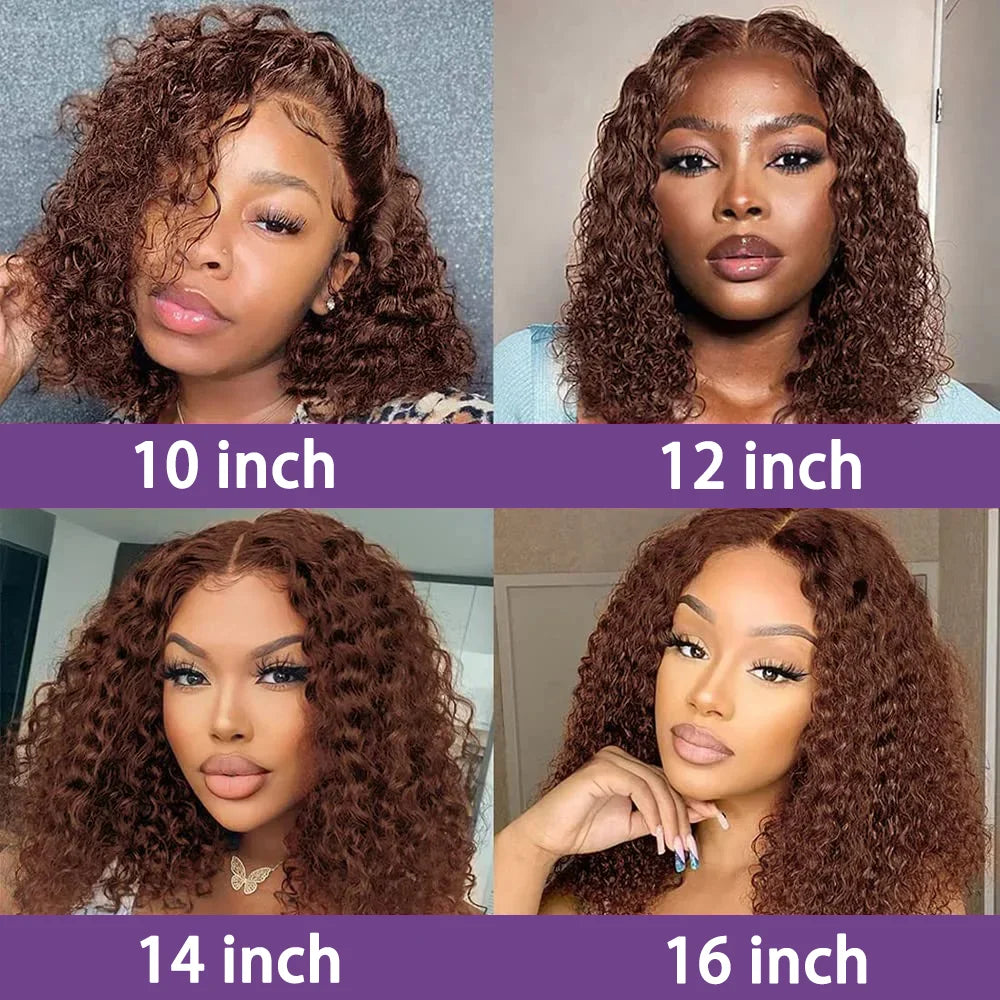 13x4 Deep Curly Chocolate Brown Lace Front Human Hair Wigs Remy Transparent 13x4 Deep Wave Lace Frontal Wig For Black Women