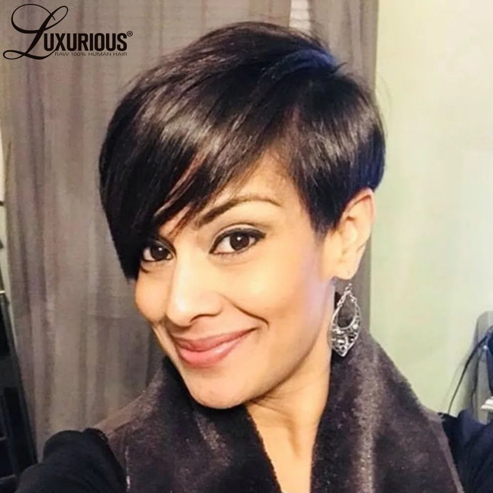 Straight Glueless Short Pixie Cut Wig For Women Wear And Go Pre Plucked Wigs Brazilian Virgin Remy Human Hair Machine Made Wig