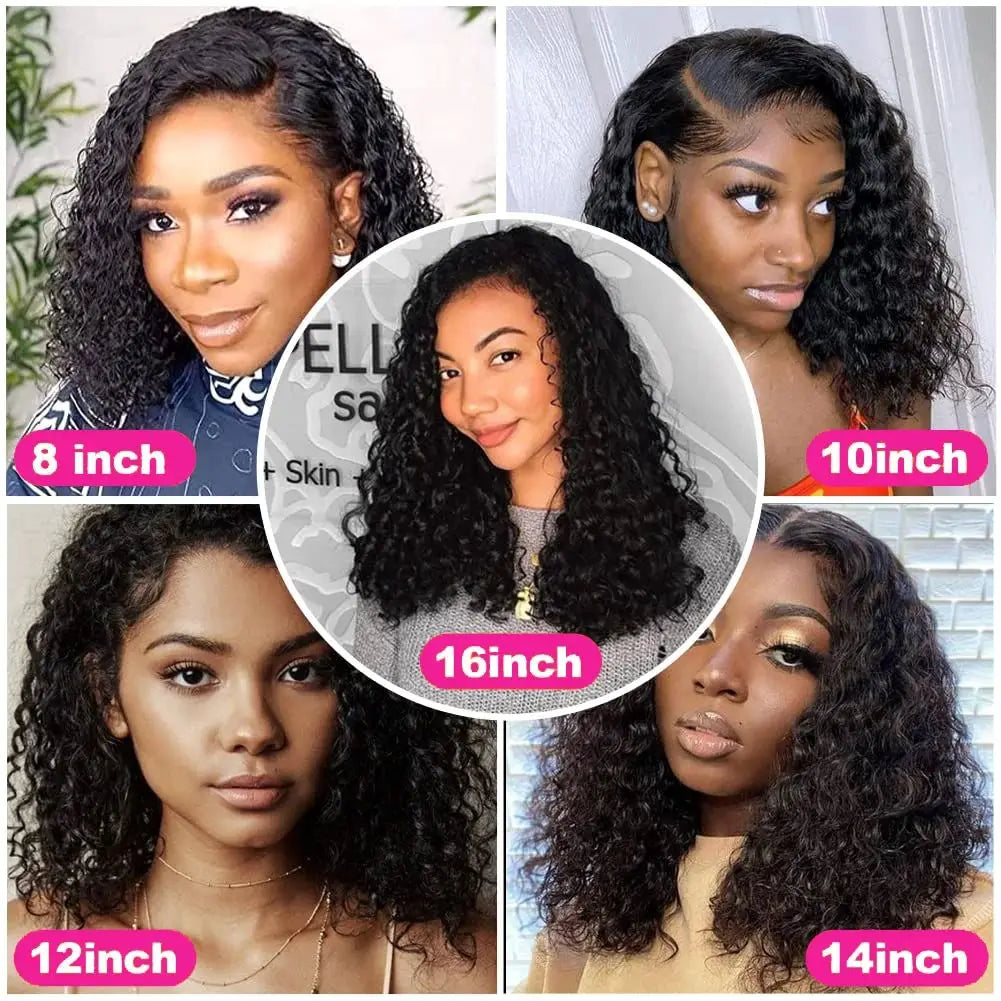 Deep Wave Short Bob Wigs For Black Women Human Hair Wig 100% Human Hair HD Transparent Lace Wigs Pre Cut Remy Straight Natural