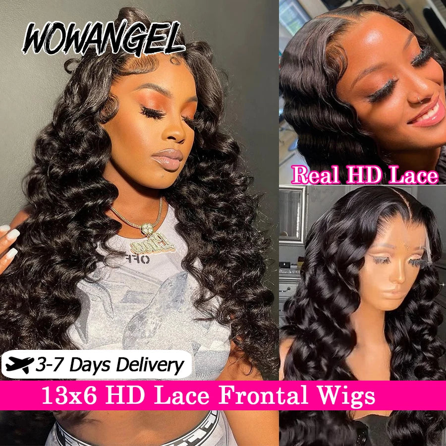 30 34in 13x6 HD Lace Front Human Hair Wigs 250% Loose Wave Wigs Skins Melted Deep Wave Wigs Remy Brazilian Hair For Women