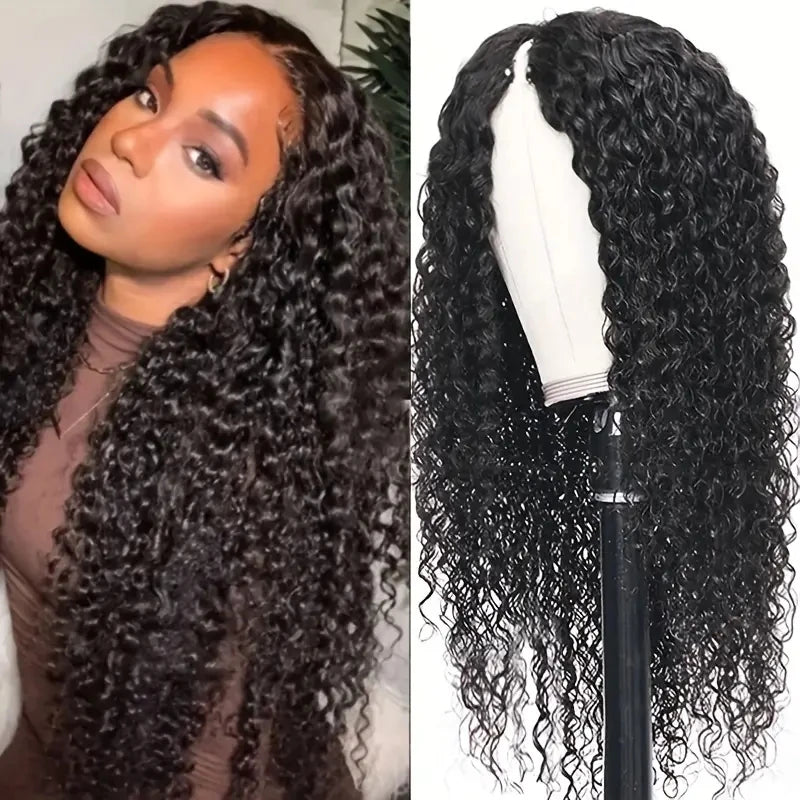 V Part Human Hair Wig Machine Made Deep Wave Wigs No Sew in No Leave Out For Women Who Want to Add Volume & Style to Their Hair