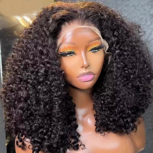 250% Density HD 13x4 Lace Jerry Curly Bob Wig 4x4 Lace Closure Loose Deep Wave Lace Front Human Hair Wig 100% Remy Human Hair