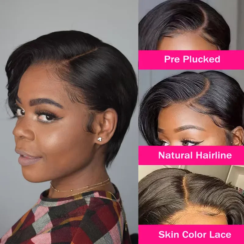 Pixie Cut Wig Human Hair Short Wigs for Black Women Straight 13x4 Lace Front Wigs Human Hair Pre Plucked Pixie Cut Wig Natural