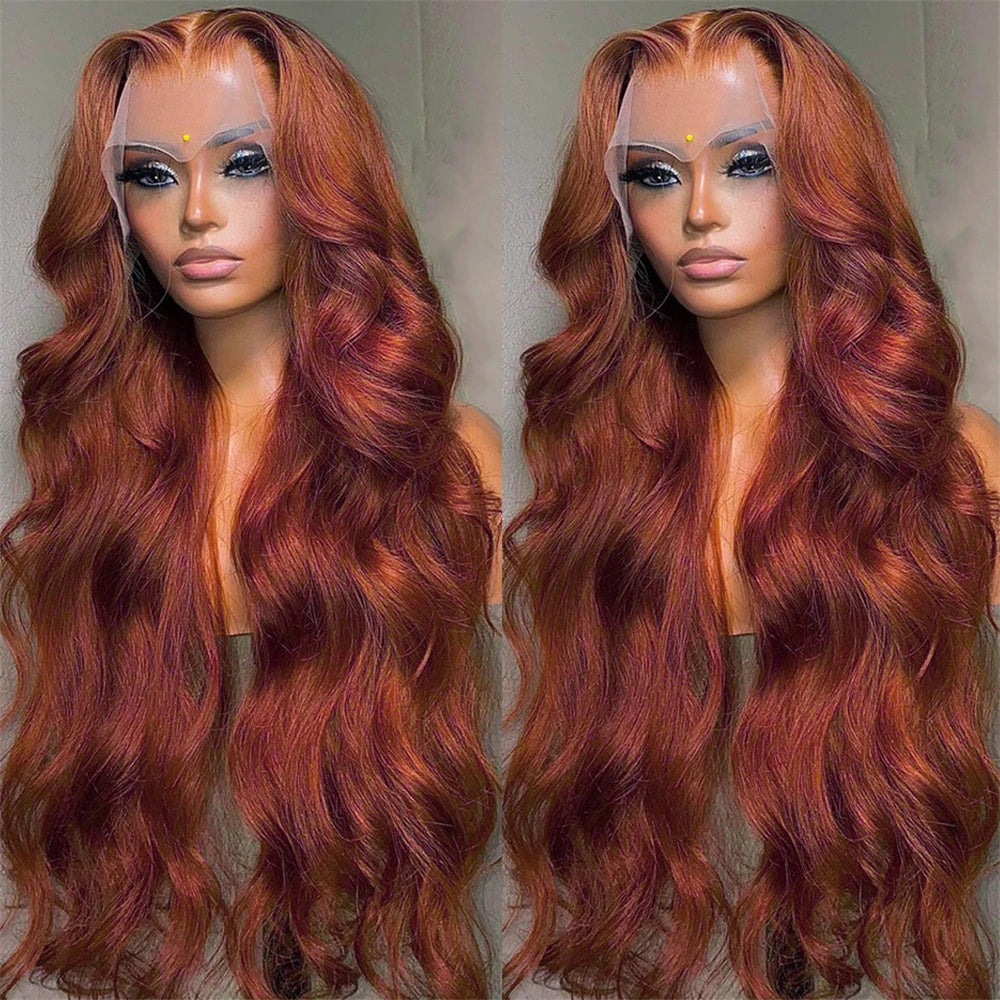 Reddish Brown 13x6 Lace Front Wigs Human Hair Pre Plucked 180% Density Body Wave Auburn Colored Human Hair Lace Frontal Wig