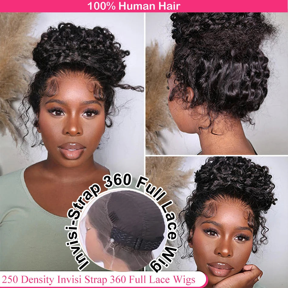 Invisi Strap HD 360 Full Lace Wig Human Hair 250 Density Precut 360 Lace Frontal Wig Drawstring Snug Fit Glueless Wig Preplucked