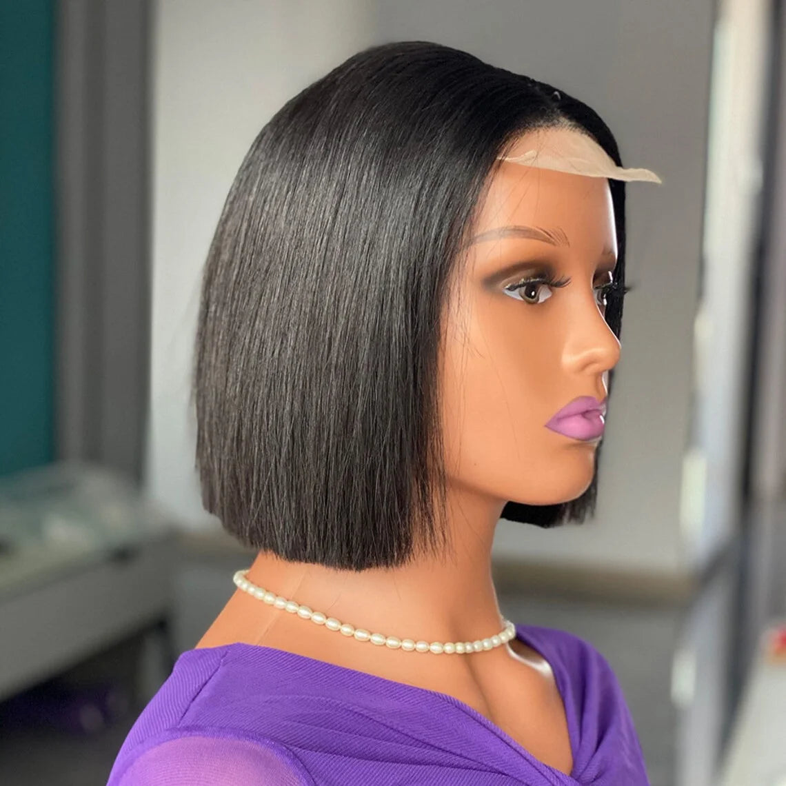 Bone Straight Bob Human Hair Wig Front Lace Realistic Wig