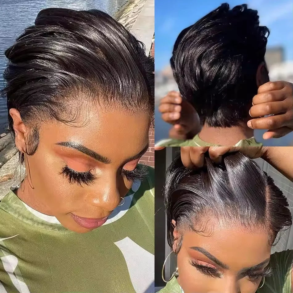 Pixie Cut Wig Human Hair Short Wigs for Black Women Straight 13x4 Lace Front Wigs Human Hair Pre Plucked Pixie Cut Wig Natural