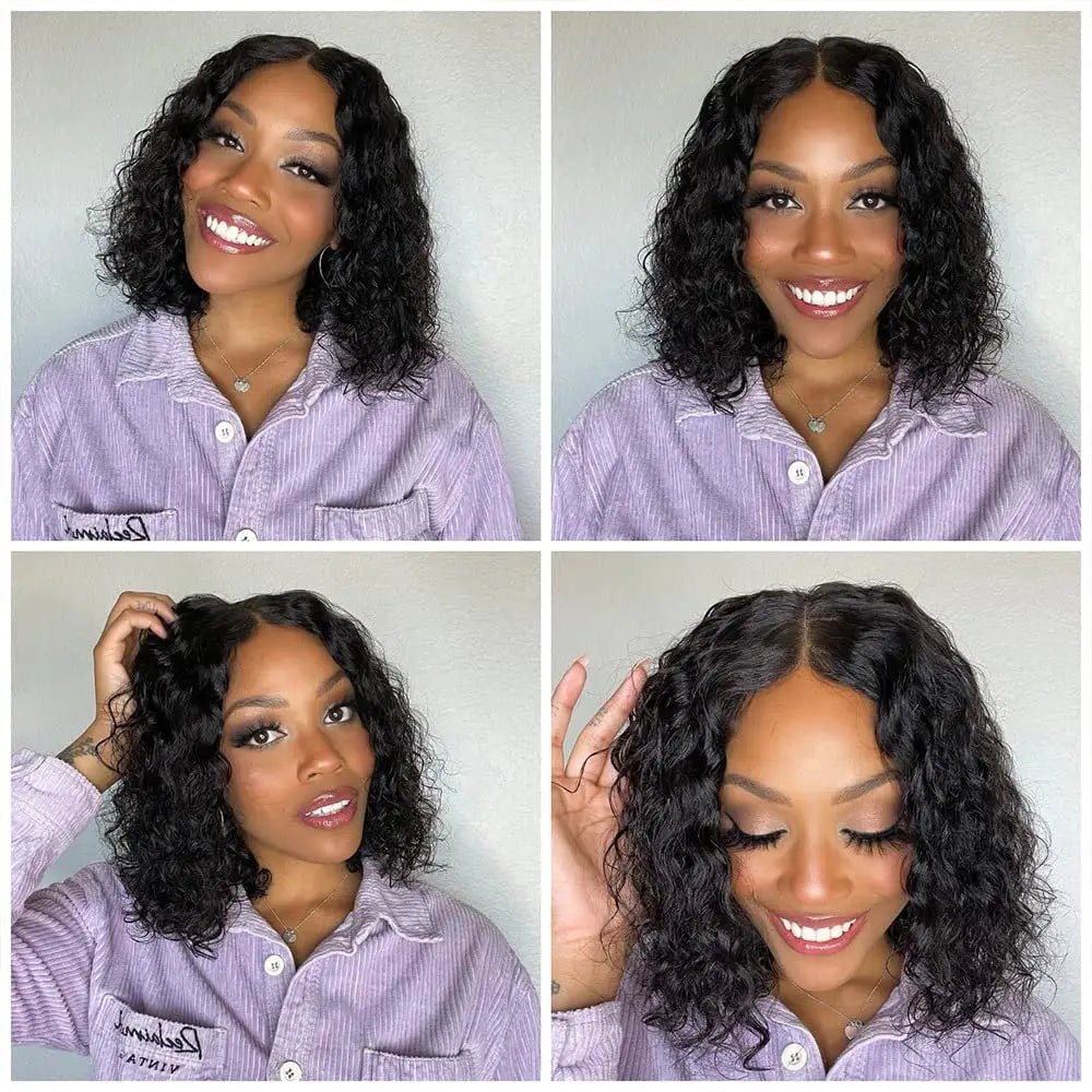 Deep Curly Short Bob Wigs 13x4 Lace Front Human Hair Wigs Brazilian Hair Loose Deep Wave Wig 220% Water Wave Bob Wigs For Women