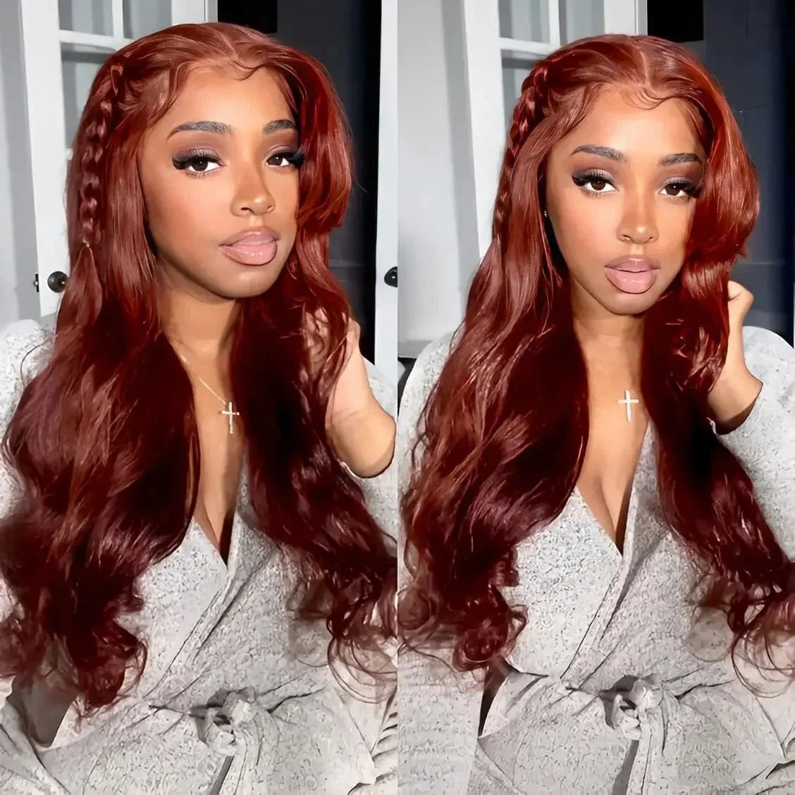 Reddish Brown 13x6 Lace Front Wigs Human Hair Pre Plucked 180% Density Body Wave Auburn Colored Human Hair Lace Frontal Wig