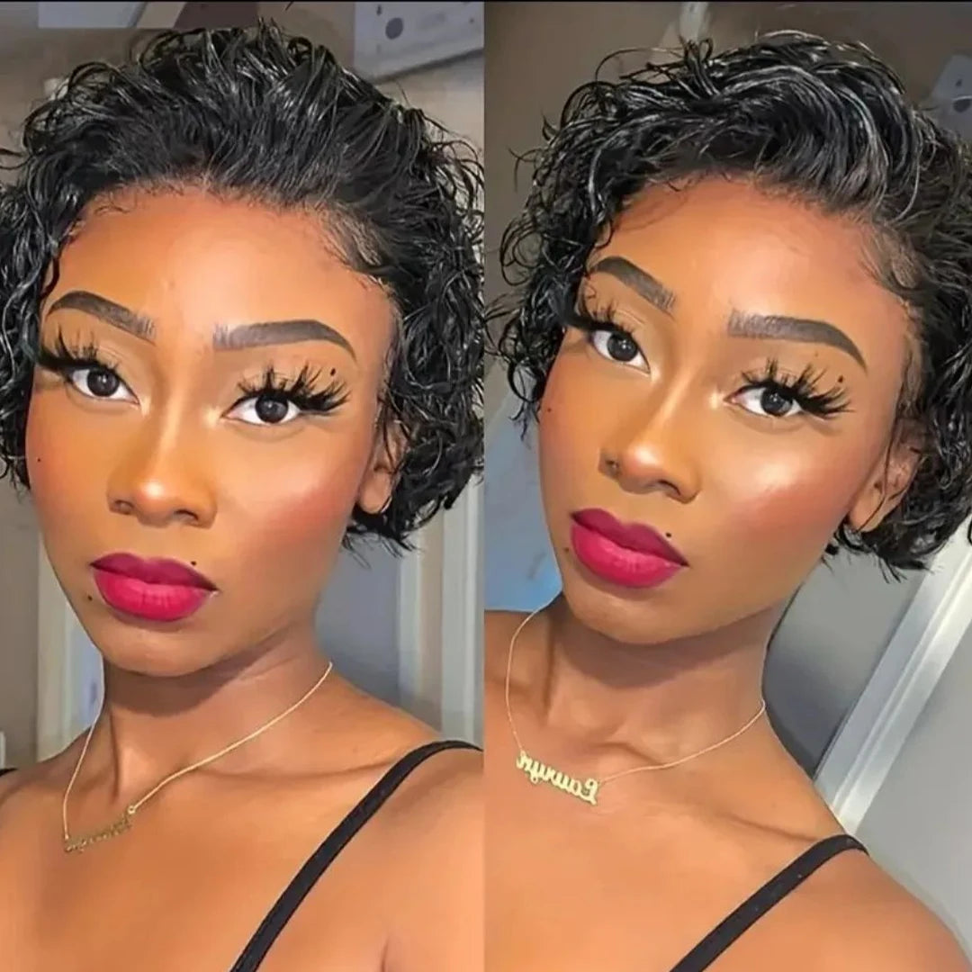 Pixie Curls 100% Human Hair Pixie Cut 13x4 Lace Frontal Wigs Short Bob Human Hair Wig Transparent Lace Front Human Hair Wig