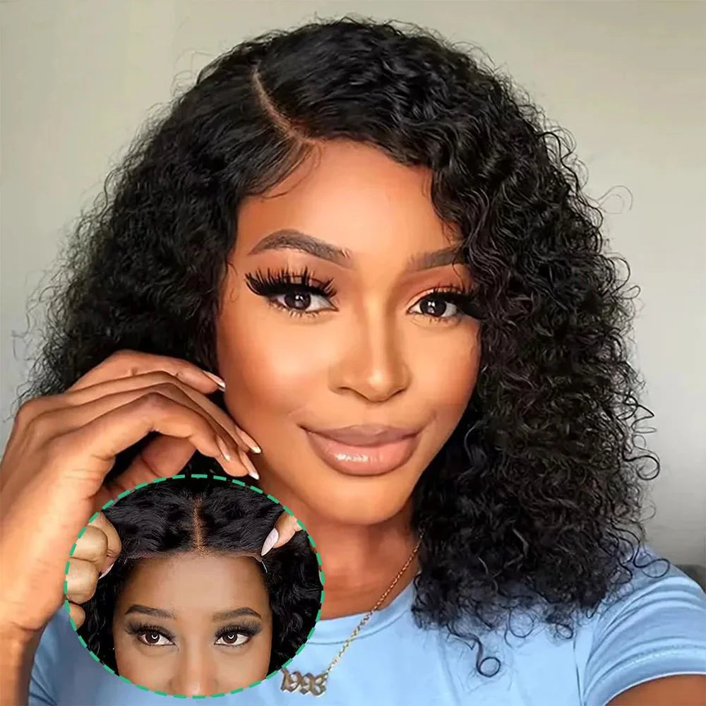 Deep Wave Short Bob Wigs For Black Women Human Hair Wig 100% Human Hair HD Transparent Lace Wigs Pre Cut Remy Straight Natural