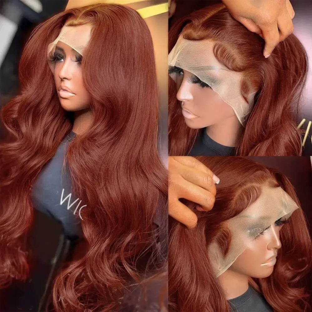 Reddish Brown 13x6 Lace Front Wigs Human Hair Pre Plucked 180% Density Body Wave Auburn Colored Human Hair Lace Frontal Wig