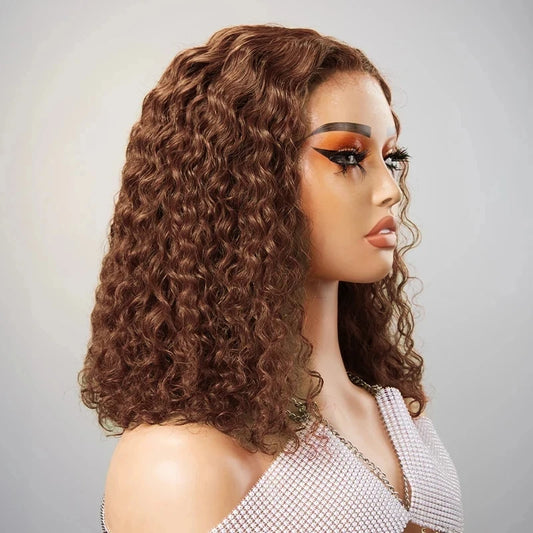 13x4 Deep Curly Chocolate Brown Lace Front Human Hair Wigs Remy Transparent 13x4 Deep Wave Lace Frontal Wig For Black Women