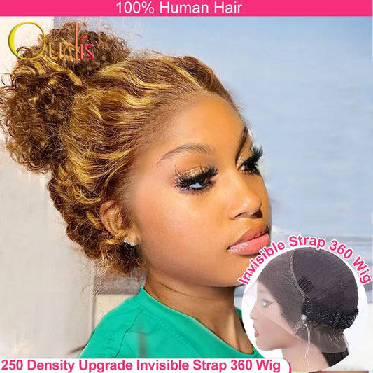 250 Density Invisible Strap Highlight 360 Full Hd Lace Front Wig Honey Blonde Deep Wave Frontal Wig Glueless Wig Human Hair