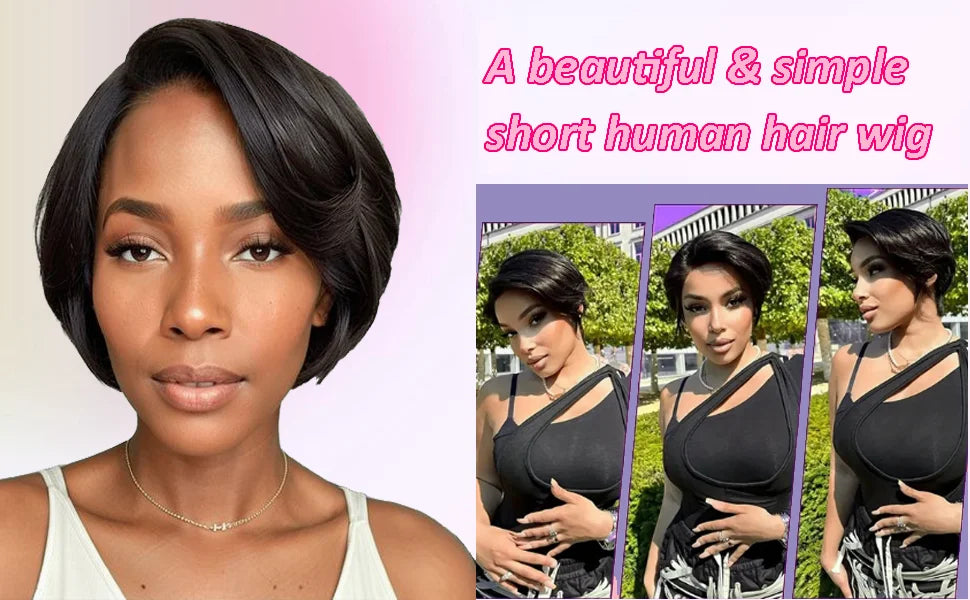 Pixie Cut Wig Human Hair Short Wigs for Black Women Straight 13x4 Lace Front Wigs Human Hair Pre Plucked Pixie Cut Wig Natural