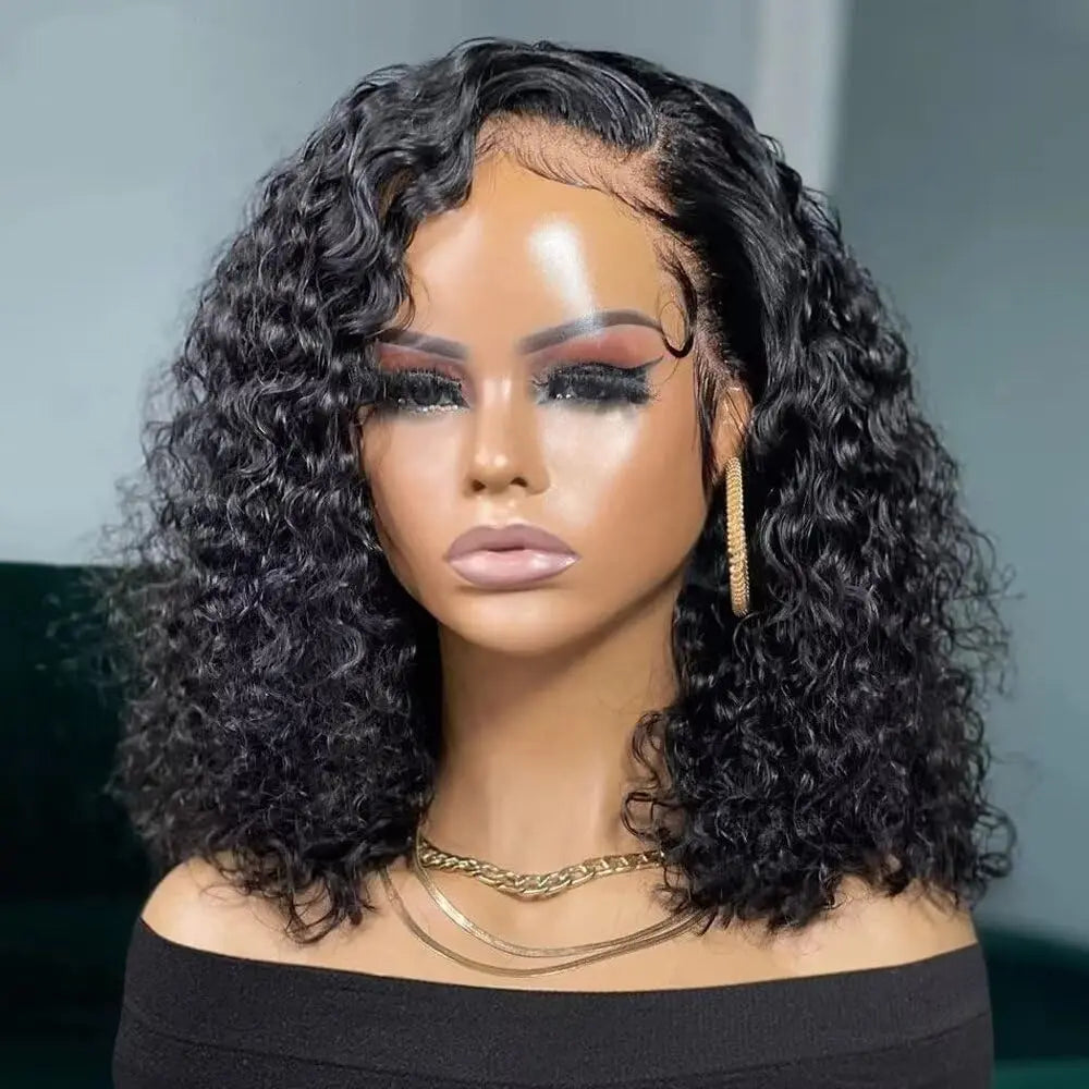 Water Wave 13x4 Bob Wigs Curly Deep Wig 100% Human Hair Wig 4x4 Lace Frontal Wigs For Women Pre Plucked 12 14 16 Inch Human Hair