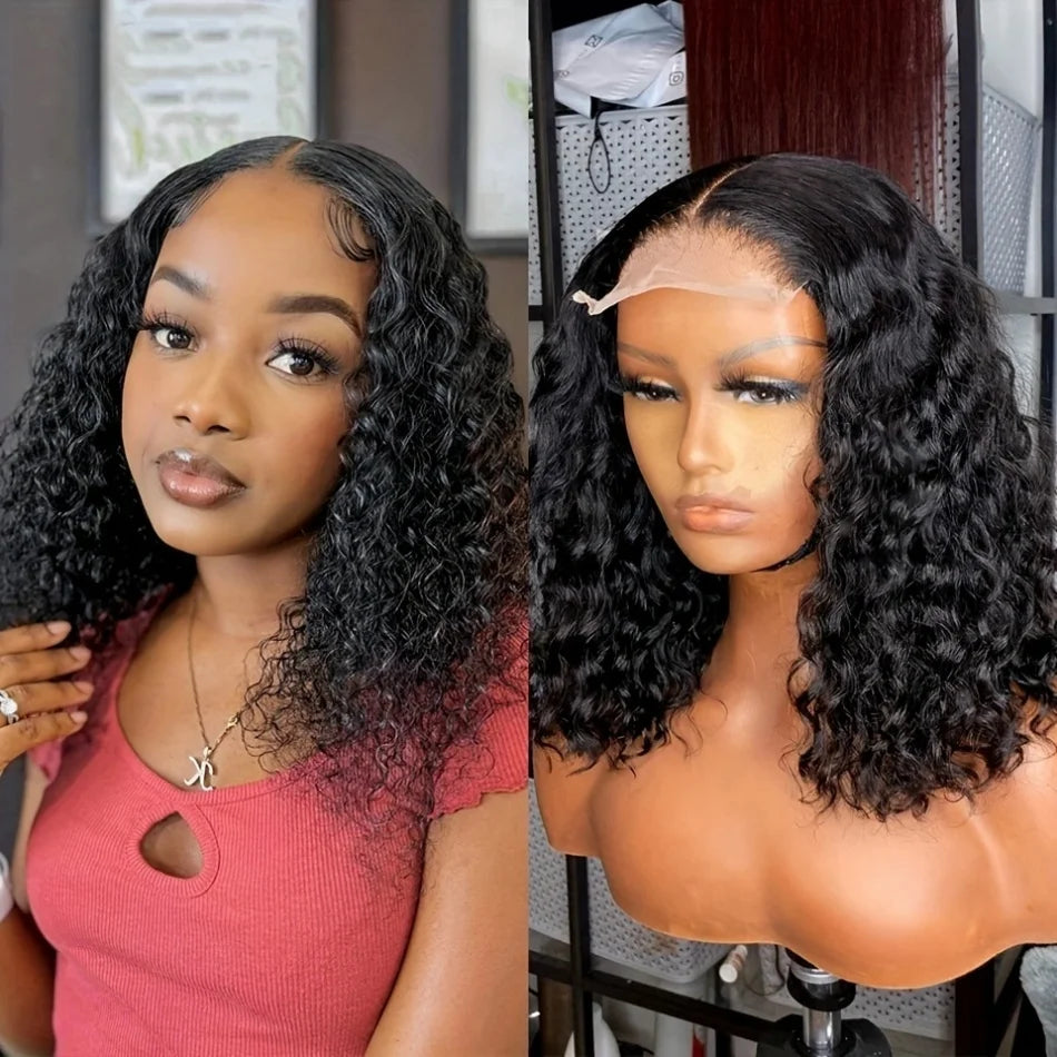 Curly Wig 100% Human Hair 13x4 Lace Frontal Brazilian Remy Wigs Natural Black 4x4 Lace Front 200%