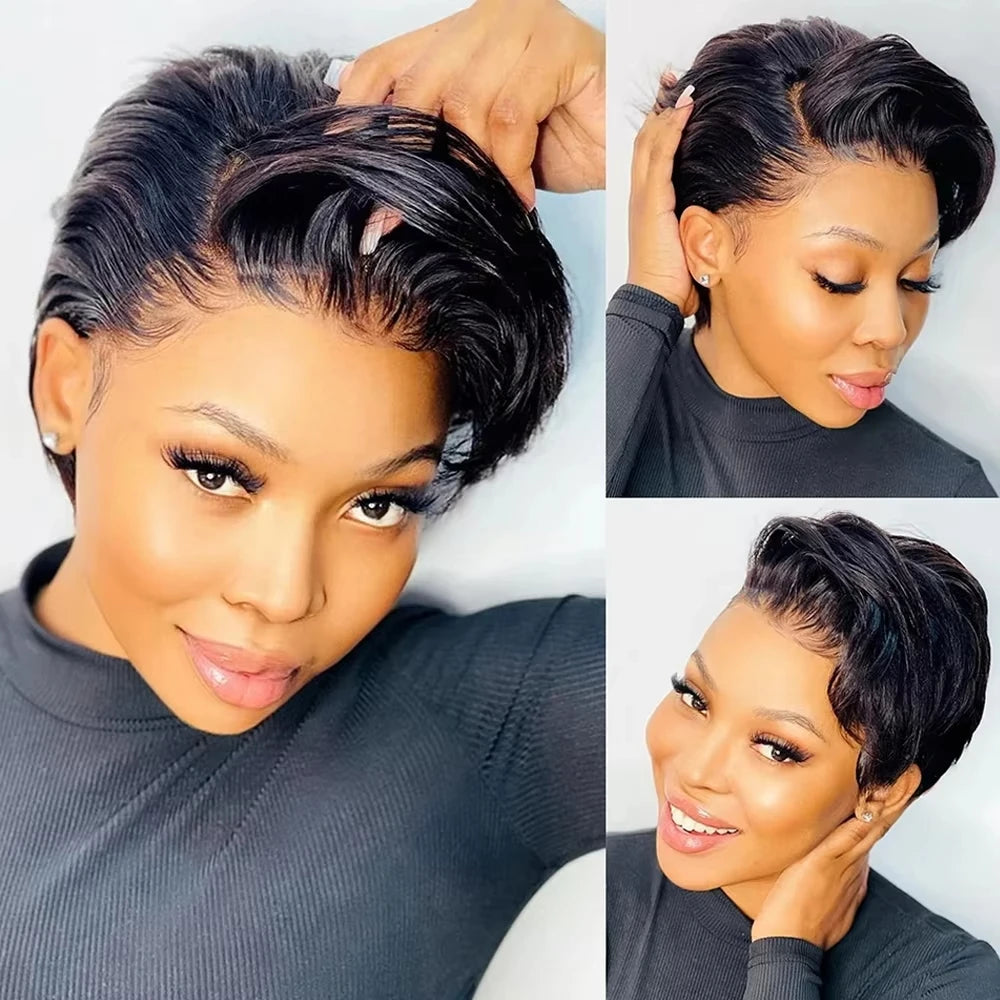 Pixie Cut 13x4 Transparent Lace Front Wigs For Women Short Bob Wig Brazilian Pre Plucked Lace Frontal Human Hair Wig 180 Density