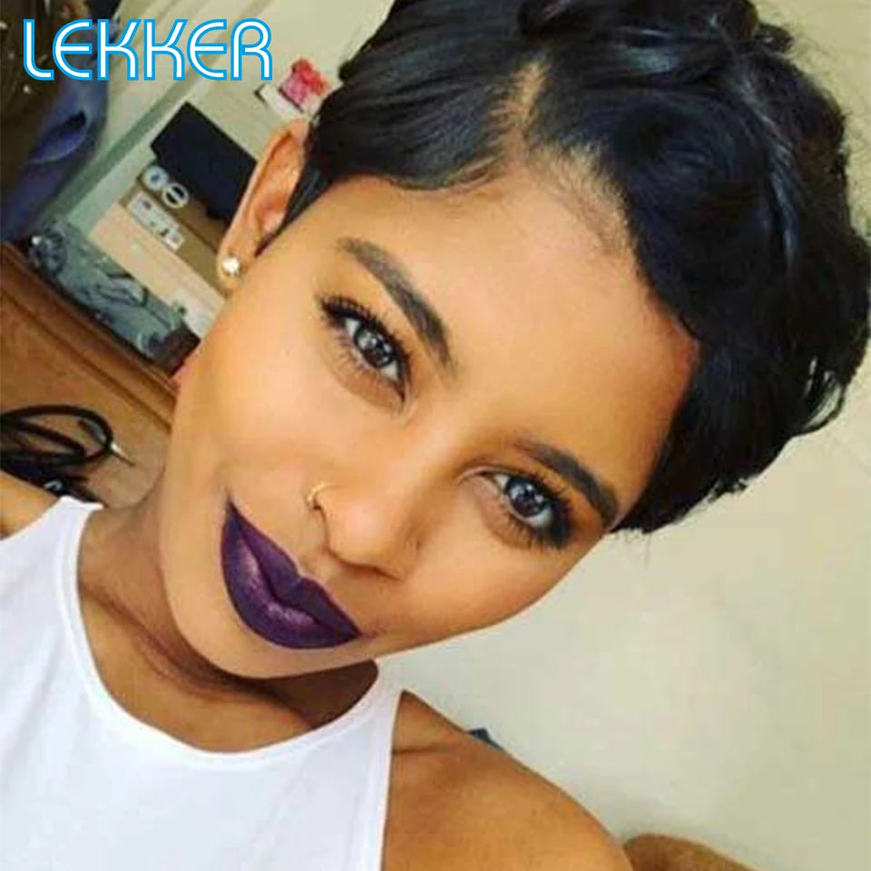 Lekker Ready to Wear Short Pixie Cut 13x1 Side Part Lace Front Human Hair Wigs For Women Glueless Brazilian Remy Hair Bob Wigs