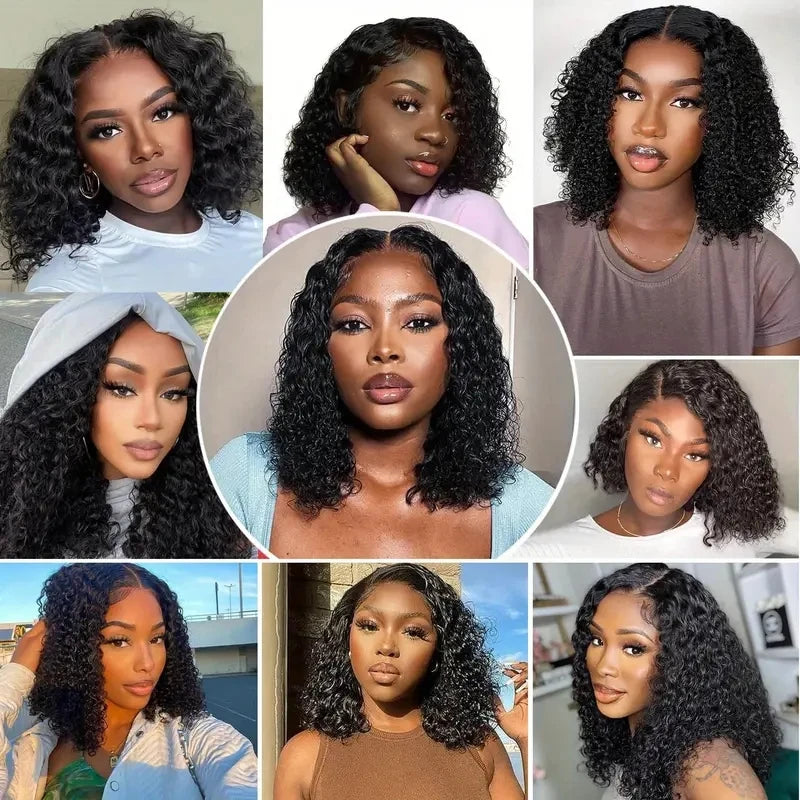 Water Wave 13x4 Bob Wigs Curly Deep Wig 100% Human Hair Wig 4x4 Lace Frontal Wigs For Women Pre Plucked 12 14 16 Inch Human Hair