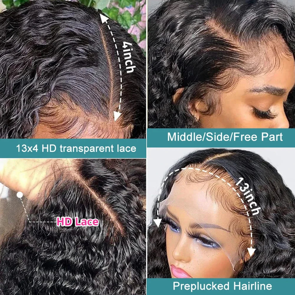 Hd 13x6 Lace Wig Human Hair Curly Wig For Women 40 Inch Brazilian Pre Plucked 13x4 Deep Wave Water Wave Lace Frontal Wigs