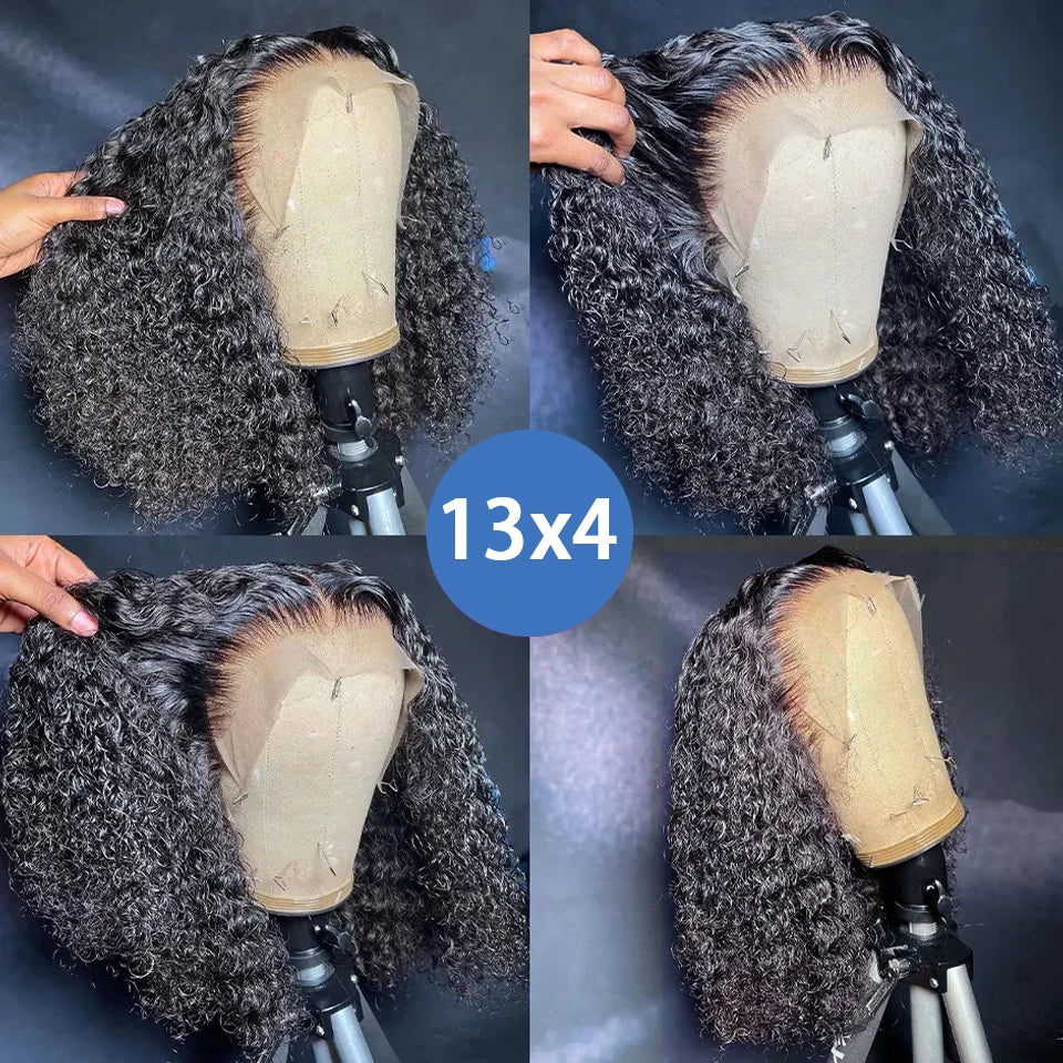 250% Density HD 13x4 Lace Jerry Curly Bob Wig 4x4 Lace Closure Loose Deep Wave Lace Front Human Hair Wig 100% Remy Human Hair