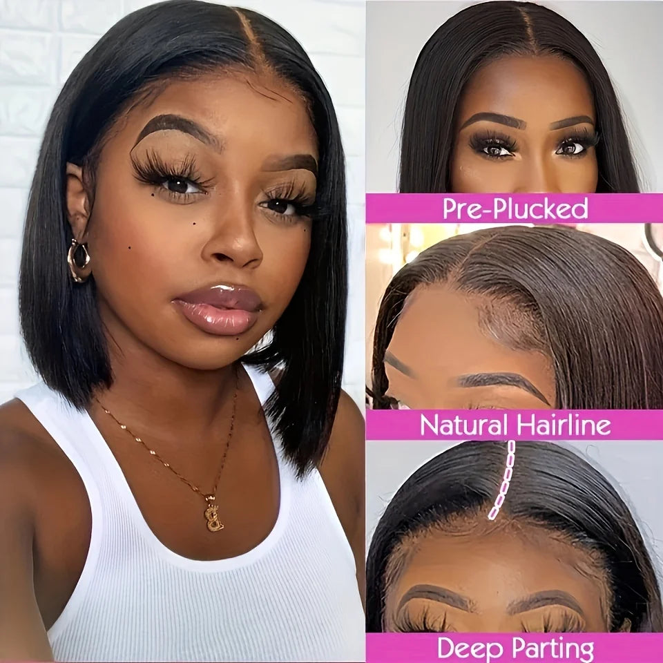 Straight Bob Wigs Human Hair 13x4 HD Lace Frontal Short Bob Wig For Women Pre Plucked 200 Density Natural Short Bob 4x4 Lace Wig