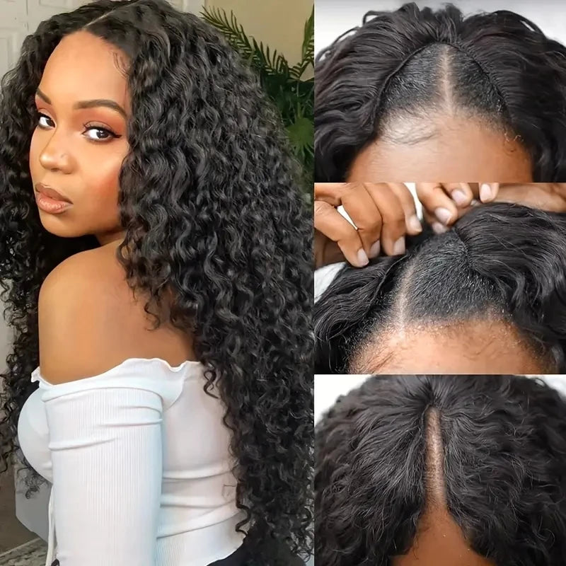 V Part Human Hair Wig Machine Made Deep Wave Wigs No Sew in No Leave Out For Women Who Want to Add Volume & Style to Their Hair