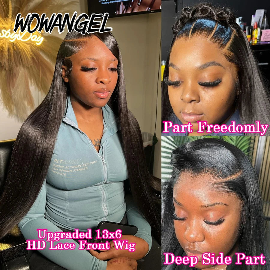 BEST SELLER WowAngel 34in HD Lace Straight Wigs 13x6 Lace Front Human Hair Wigs Natural Scalp Deep Parting Remy Brazilian Hair For Women