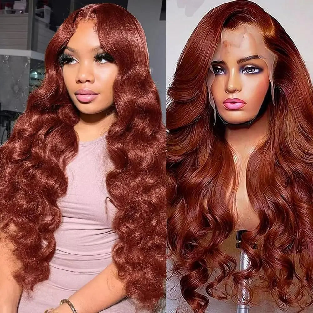 Reddish Brown 13x6 Lace Front Wigs Human Hair Pre Plucked 180% Density Body Wave Auburn Colored Human Hair Lace Frontal Wig