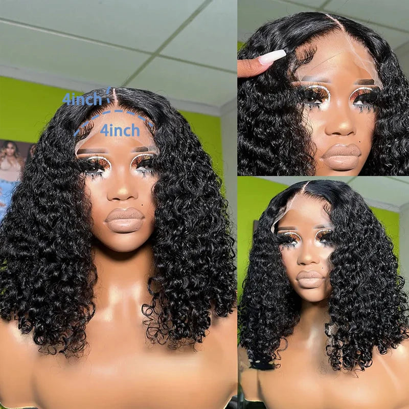 250% Density HD 13x4 Lace Jerry Curly Bob Wig 4x4 Lace Closure Loose Deep Wave Lace Front Human Hair Wig 100% Remy Human Hair