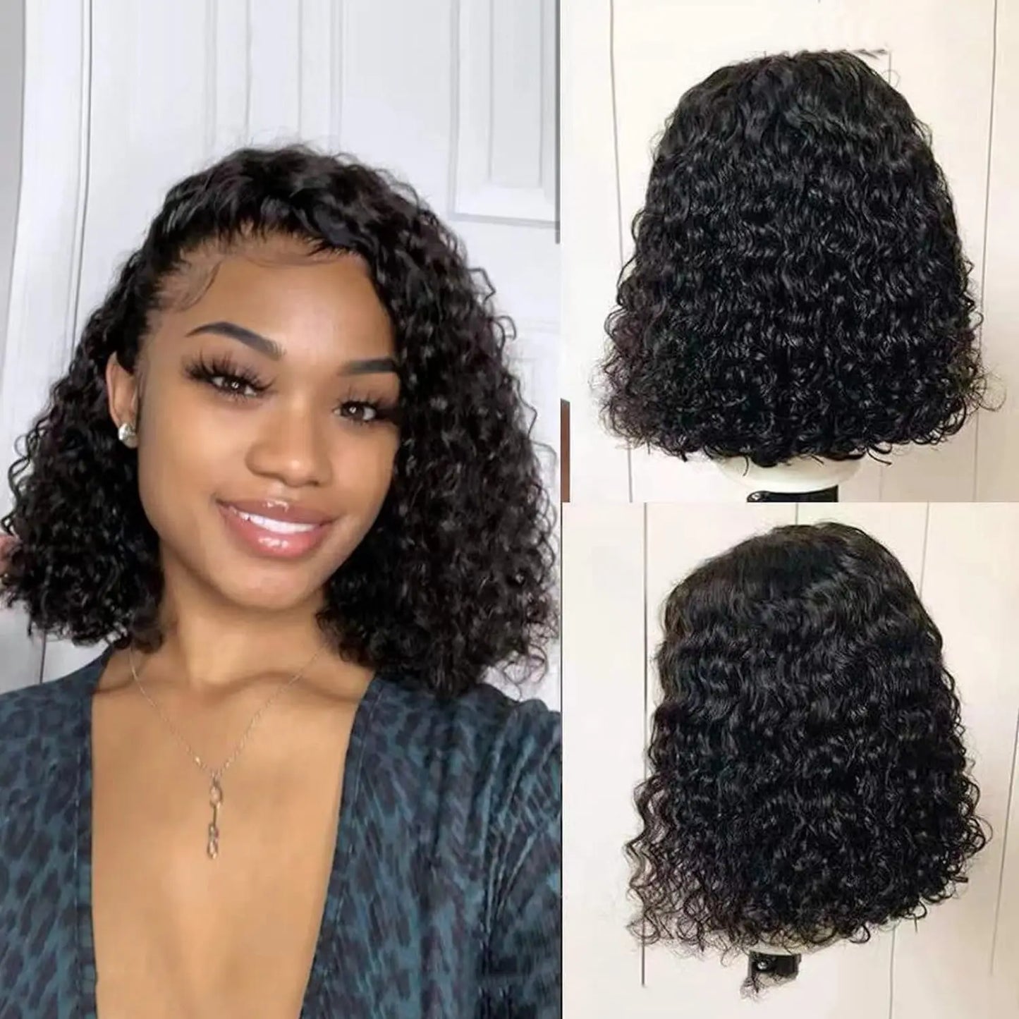 Deep Wave Short Bob Lace Front Wigs Human Hair Pre Plucked 13x4 Lace Front Wigs 200 Density Deep Curly Wave 4x4 Lace Closure Wig