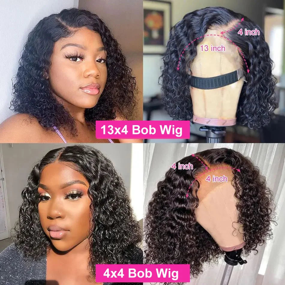 Deep Wave Short Bob Lace Front Wigs Human Hair Pre Plucked 13x4 Lace Front Wigs 200 Density Deep Curly Wave 4x4 Lace Closure Wig