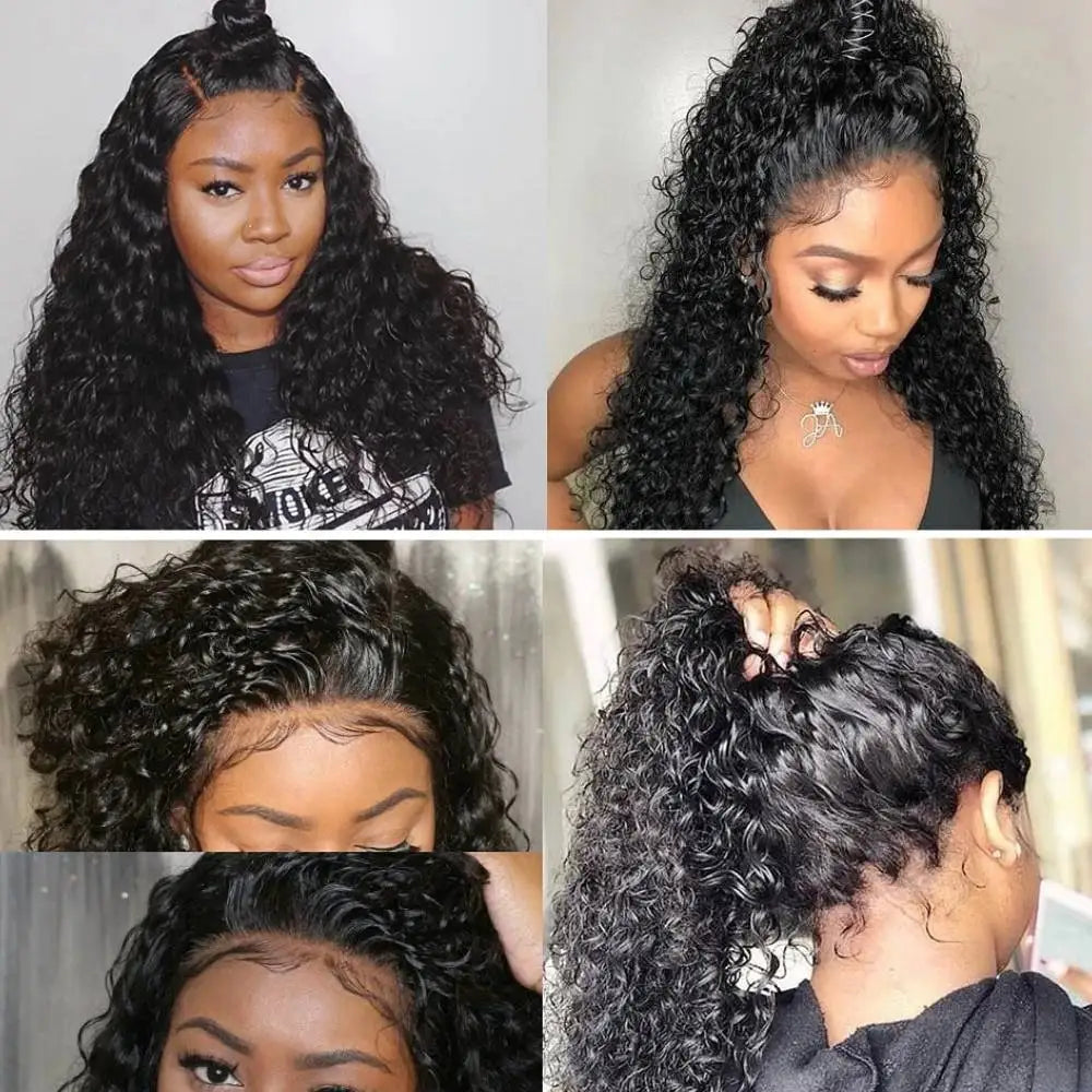 250 Density - 13x4 Kinky Curly Lace Front Human Hair Wigs For Black Women Brazilian Transparent Lace Frontal Wig 180%-250% Density KF Beauty U