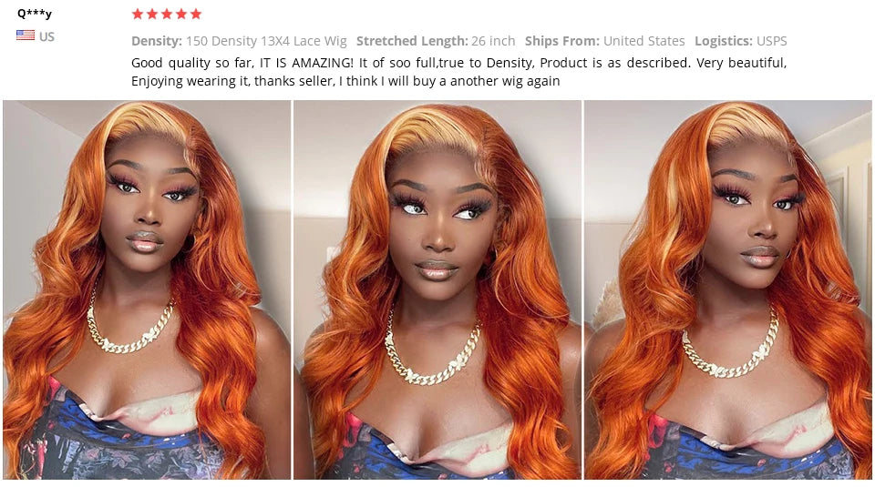 Genger 13x4 Colored Human Hair Wigs Orange Ginger Lace Front Wig 613 Blonde Body Wave Lace Front Wig Transparent Lace Frontal Wig