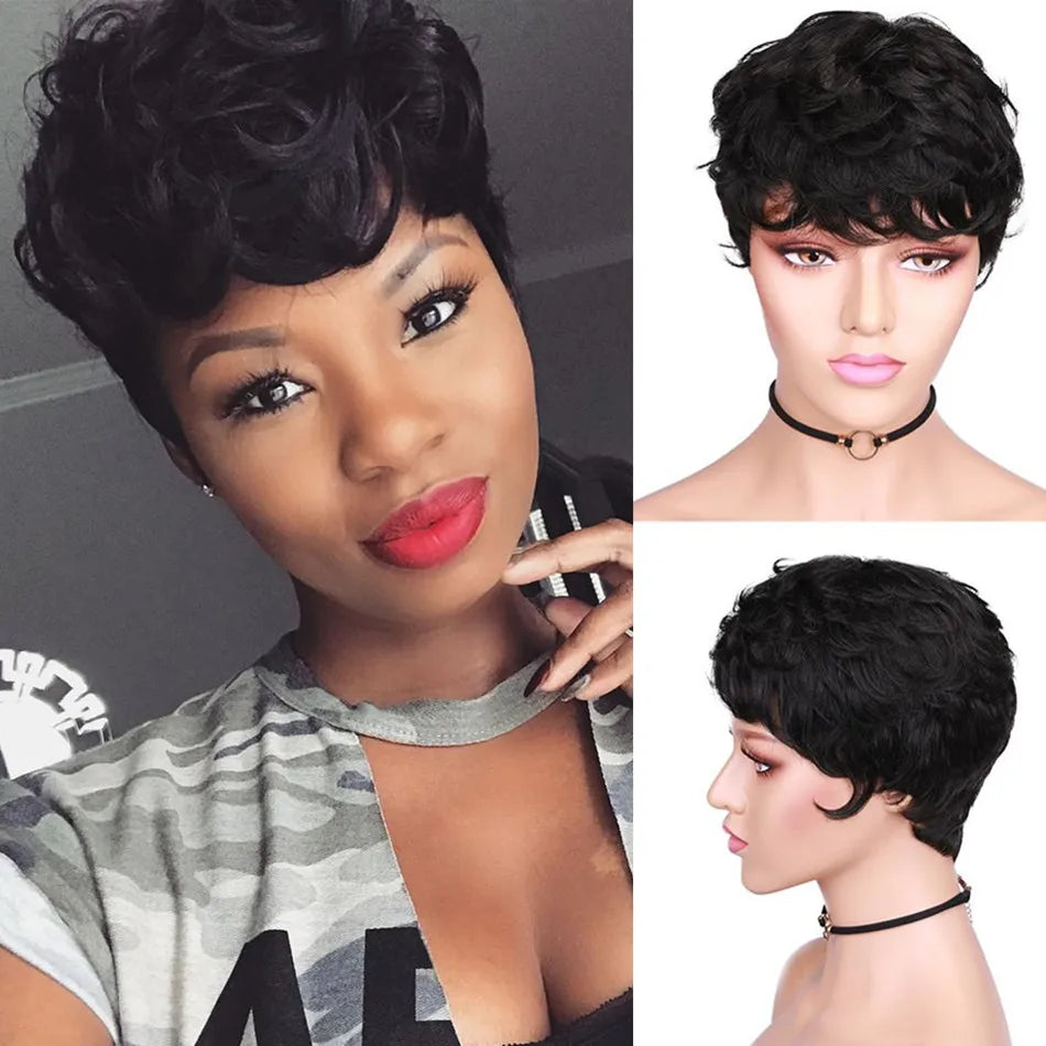 Pixie Cut Wig Full Machine Made perruque cheveux humain Short Bob парики женские Cheap No Lace Brazilian Remy Hair wig for Women