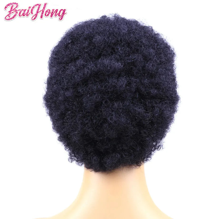 Short Afro Human Hair Wig Without Glue Or Gel Put On And Go Human Hair Wigs Ready To Wear 70s 80s Afro Puff Wig Brazilian Wig