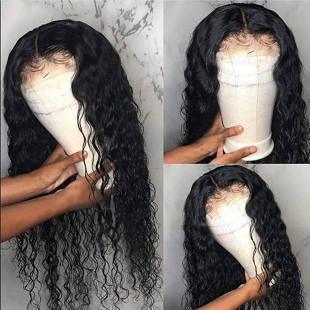 Water Wave Wig Brazilian Hair Wigs For Women T Part Lace Wig Human Hair Pre Plucked 4x1 Lace Closure Wig 100% Remy Hair Queen