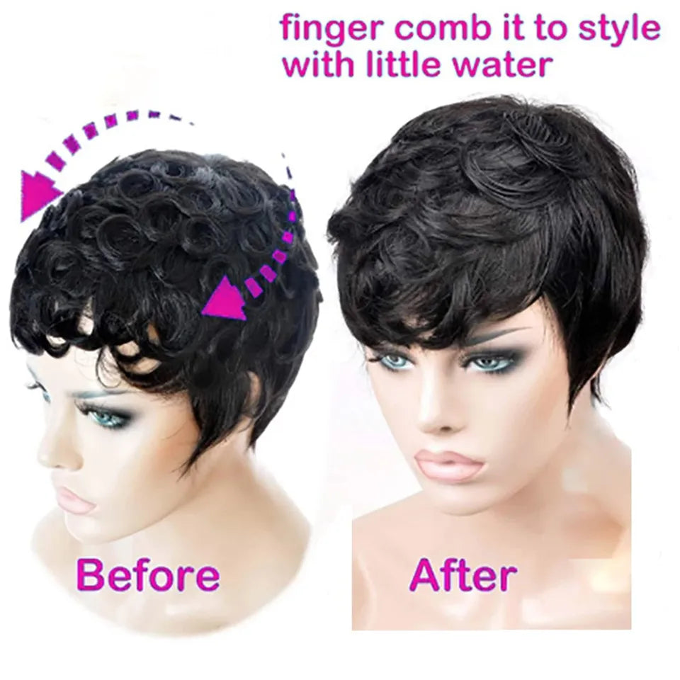 Pixie Cut Wig Full Machine Made perruque cheveux humain Short Bob парики женские Cheap No Lace Brazilian Remy Hair wig for Women